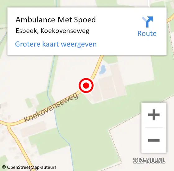 Locatie op kaart van de 112 melding: Ambulance Met Spoed Naar Esbeek, Koekovenseweg op 25 maart 2018 19:44