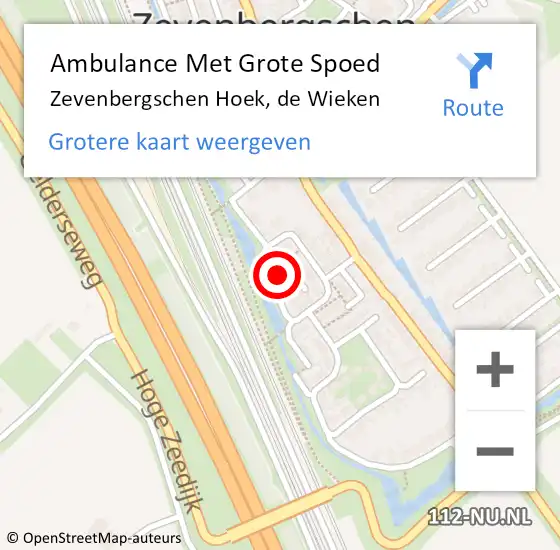 Locatie op kaart van de 112 melding: Ambulance Met Grote Spoed Naar Zevenbergschen Hoek, de Wieken op 25 maart 2018 19:58