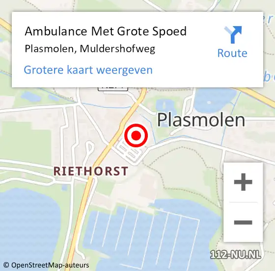 Locatie op kaart van de 112 melding: Ambulance Met Grote Spoed Naar Plasmolen, Muldershofweg op 25 maart 2018 20:13