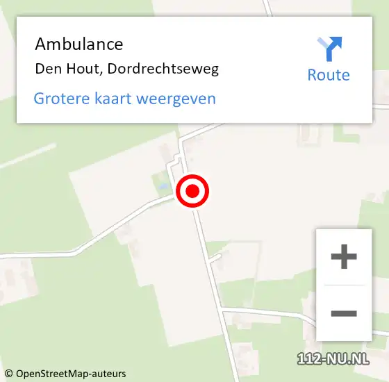 Locatie op kaart van de 112 melding: Ambulance Den Hout, Dordrechtseweg op 20 februari 2014 09:37