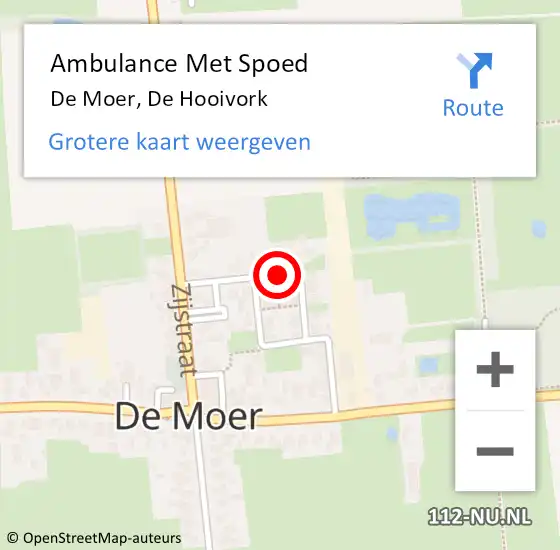 Locatie op kaart van de 112 melding: Ambulance Met Spoed Naar De Moer, De Hooivork op 25 maart 2018 21:20