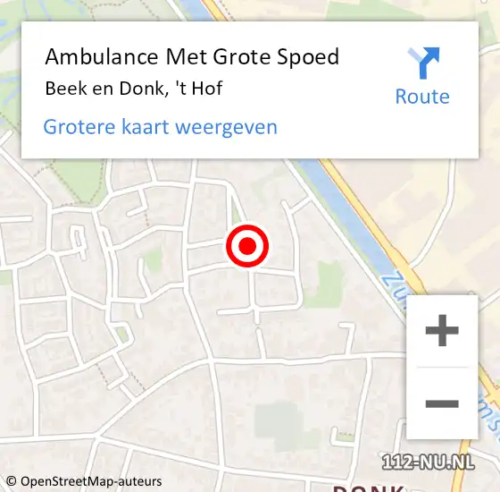 Locatie op kaart van de 112 melding: Ambulance Met Grote Spoed Naar Beek en Donk, 't Hof op 25 maart 2018 22:03