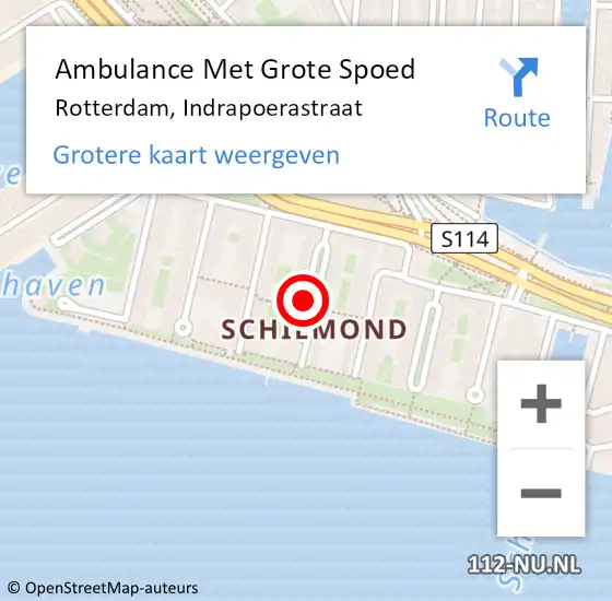 Locatie op kaart van de 112 melding: Ambulance Met Grote Spoed Naar Rotterdam, Indrapoerastraat op 25 maart 2018 22:52