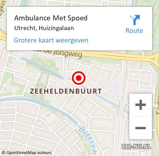 Locatie op kaart van de 112 melding: Ambulance Met Spoed Naar Utrecht, Huizingalaan op 26 maart 2018 01:48