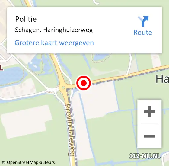 Locatie op kaart van de 112 melding: Politie Schagen, Haringhuizerweg op 26 maart 2018 02:43