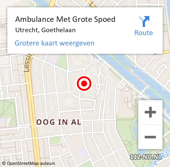 Locatie op kaart van de 112 melding: Ambulance Met Grote Spoed Naar Utrecht, Goethelaan op 26 maart 2018 04:38