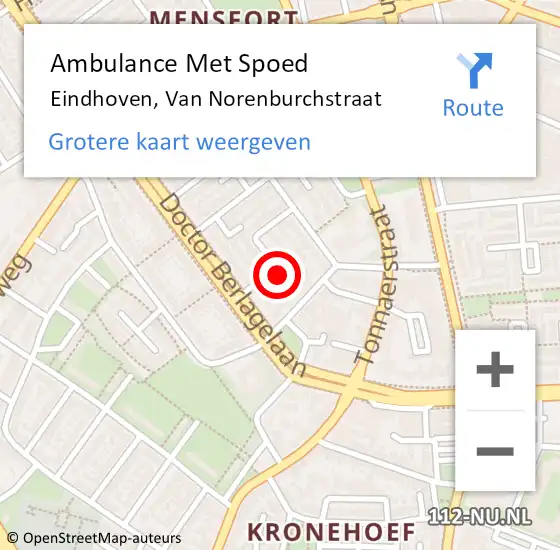 Locatie op kaart van de 112 melding: Ambulance Met Spoed Naar Eindhoven, Van Norenburchstraat op 26 maart 2018 07:24