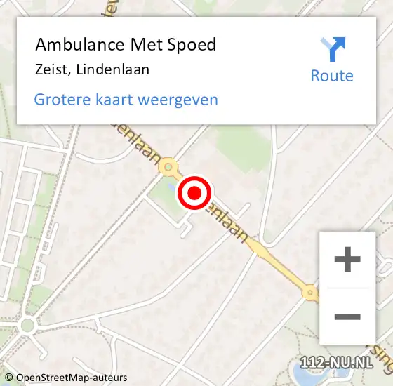 Locatie op kaart van de 112 melding: Ambulance Met Spoed Naar Zeist, Lindenlaan op 26 maart 2018 09:30