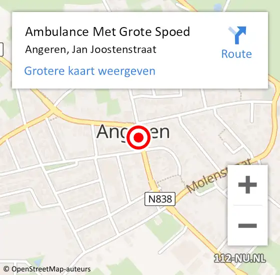 Locatie op kaart van de 112 melding: Ambulance Met Grote Spoed Naar Angeren, Jan Joostenstraat op 26 maart 2018 10:29