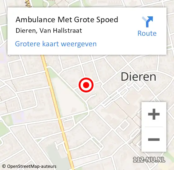 Locatie op kaart van de 112 melding: Ambulance Met Grote Spoed Naar Dieren, Van Hallstraat op 26 maart 2018 10:53