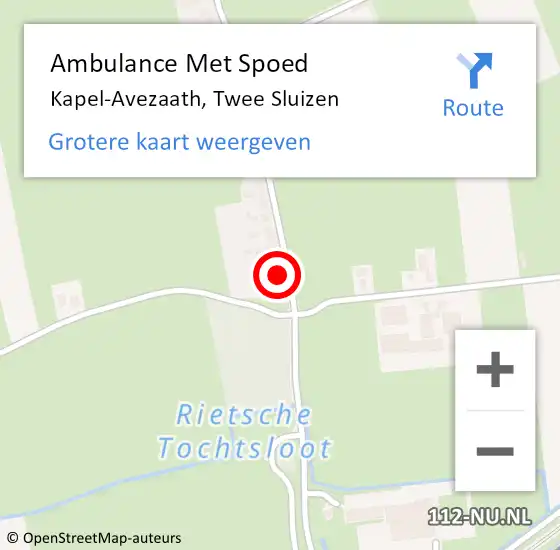 Locatie op kaart van de 112 melding: Ambulance Met Spoed Naar Kapel-Avezaath, Twee Sluizen op 26 maart 2018 11:38