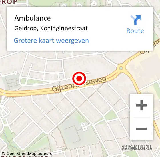 Locatie op kaart van de 112 melding: Ambulance Geldrop, Koninginnestraat op 26 maart 2018 12:33