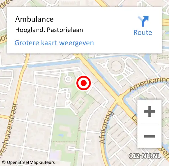 Locatie op kaart van de 112 melding: Ambulance Hoogland, Pastorielaan op 26 maart 2018 13:27