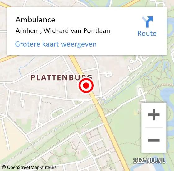 Locatie op kaart van de 112 melding: Ambulance Arnhem, Wichard van Pontlaan op 26 maart 2018 13:48