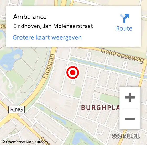 Locatie op kaart van de 112 melding: Ambulance Eindhoven, Jan Molenaerstraat op 26 maart 2018 14:12