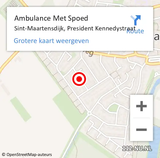 Locatie op kaart van de 112 melding: Ambulance Met Spoed Naar Sint-Maartensdijk, President Kennedystraat op 26 maart 2018 14:25