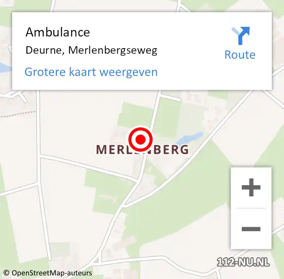 Locatie op kaart van de 112 melding: Ambulance Deurne, Merlenbergseweg op 26 maart 2018 15:51