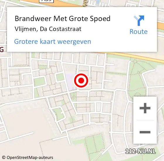 Locatie op kaart van de 112 melding: Brandweer Met Grote Spoed Naar Vlijmen, Da Costastraat op 26 maart 2018 15:53