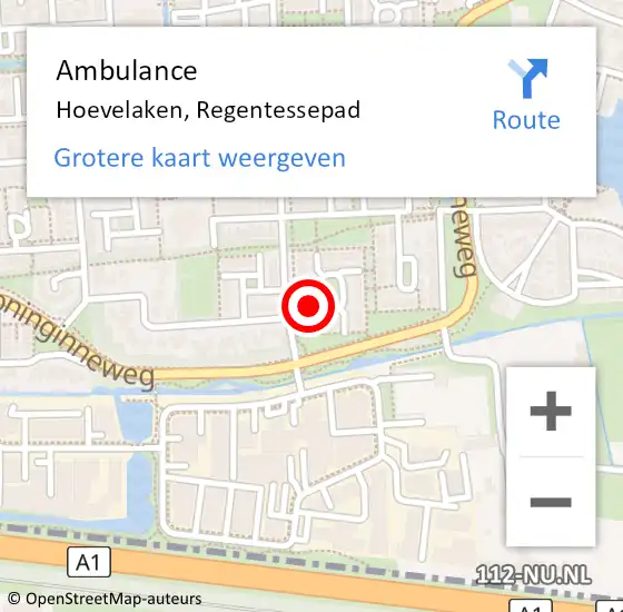 Locatie op kaart van de 112 melding: Ambulance Hoevelaken, Regentessepad op 26 maart 2018 16:41