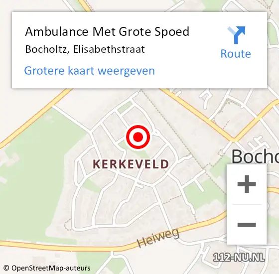 Locatie op kaart van de 112 melding: Ambulance Met Grote Spoed Naar Bocholtz, Elisabethstraat op 20 februari 2014 10:53