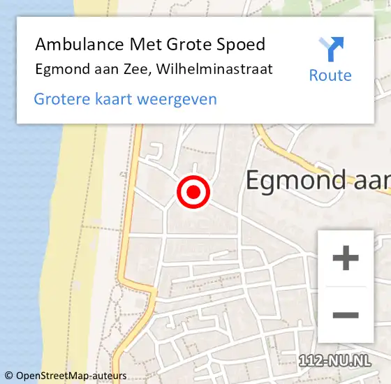 Locatie op kaart van de 112 melding: Ambulance Met Grote Spoed Naar Egmond aan Zee, Wilhelminastraat op 26 maart 2018 18:27