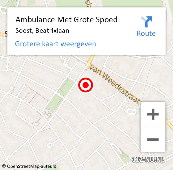 Locatie op kaart van de 112 melding: Ambulance Met Grote Spoed Naar Soest, Beatrixlaan op 26 maart 2018 18:44