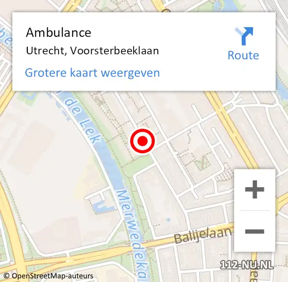 Locatie op kaart van de 112 melding: Ambulance Utrecht, Voorsterbeeklaan op 26 maart 2018 19:13