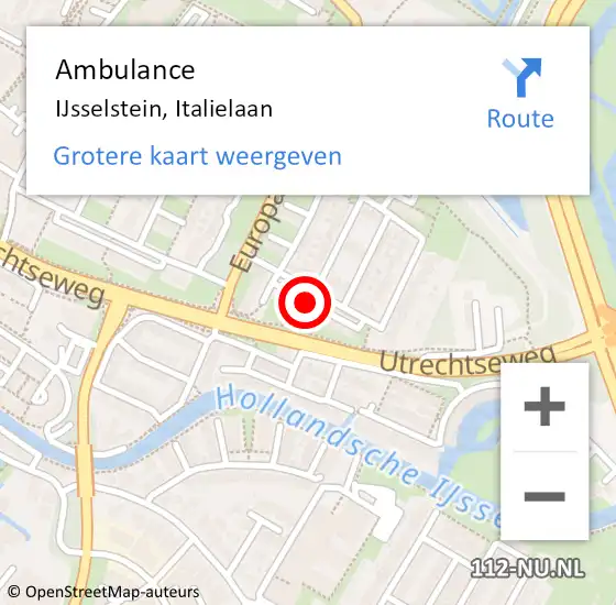 Locatie op kaart van de 112 melding: Ambulance IJsselstein, Italielaan op 26 maart 2018 20:25