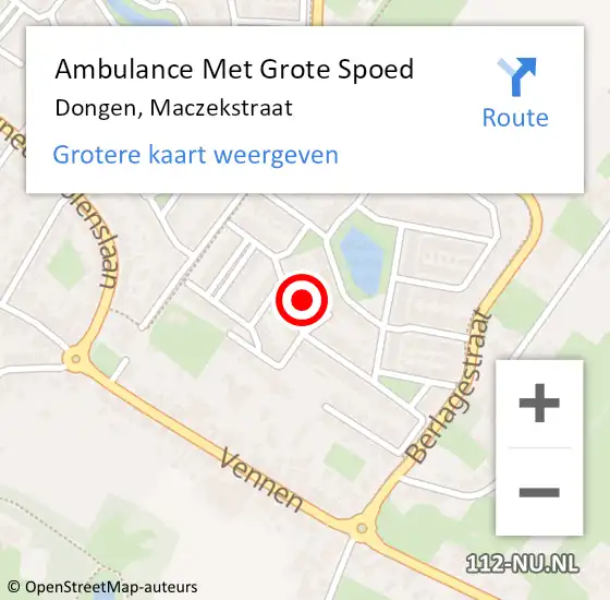 Locatie op kaart van de 112 melding: Ambulance Met Grote Spoed Naar Dongen, Maczekstraat op 26 maart 2018 23:29