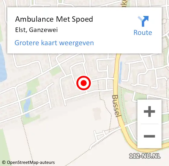 Locatie op kaart van de 112 melding: Ambulance Met Spoed Naar Elst, Ganzewei op 27 maart 2018 01:36