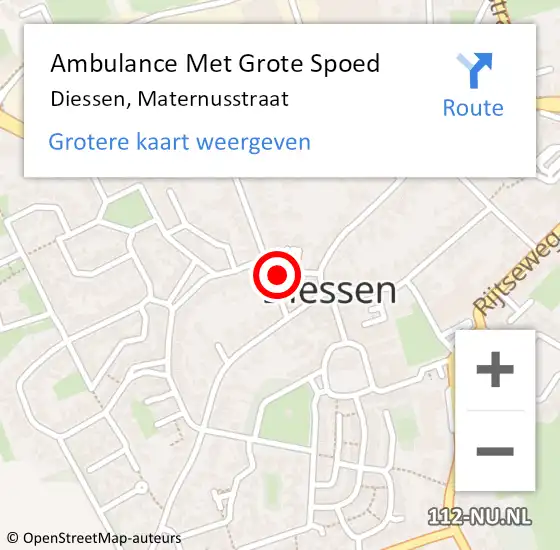 Locatie op kaart van de 112 melding: Ambulance Met Grote Spoed Naar Diessen, Maternusstraat op 27 maart 2018 04:48