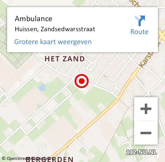 Locatie op kaart van de 112 melding: Ambulance Huissen, Zandsedwarsstraat op 27 maart 2018 08:12