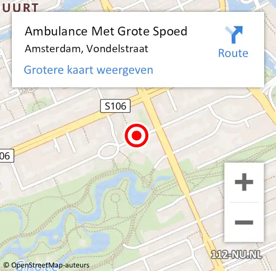 Locatie op kaart van de 112 melding: Ambulance Met Grote Spoed Naar Amsterdam, Vondelstraat op 27 maart 2018 08:25