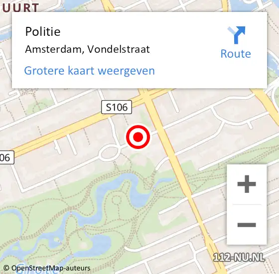 Locatie op kaart van de 112 melding: Politie Amsterdam, Vondelstraat op 27 maart 2018 08:28