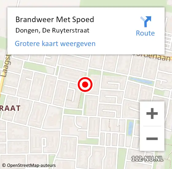 Locatie op kaart van de 112 melding: Brandweer Met Spoed Naar Dongen, De Ruyterstraat op 27 maart 2018 09:44