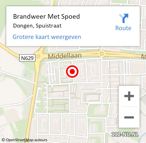 Locatie op kaart van de 112 melding: Brandweer Met Spoed Naar Dongen, Spuistraat op 27 maart 2018 09:46