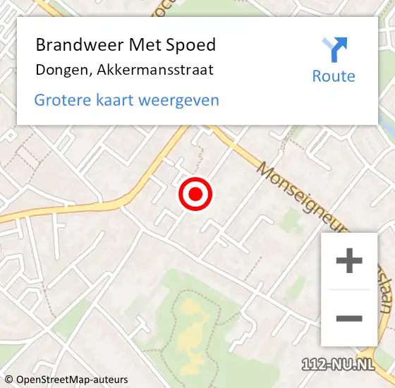 Locatie op kaart van de 112 melding: Brandweer Met Spoed Naar Dongen, Akkermansstraat op 27 maart 2018 09:47