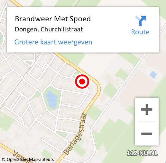 Locatie op kaart van de 112 melding: Brandweer Met Spoed Naar Dongen, Churchillstraat op 27 maart 2018 10:07