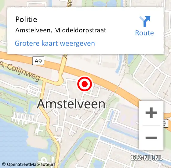 Locatie op kaart van de 112 melding: Politie Amstelveen, Middeldorpstraat op 27 maart 2018 11:47