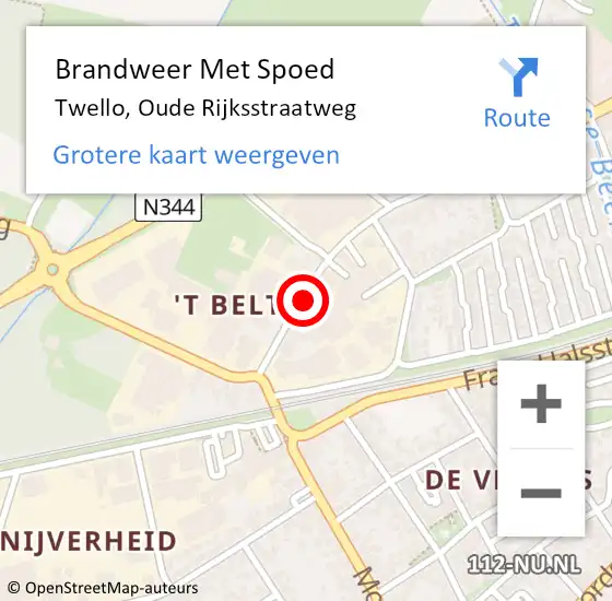 Locatie op kaart van de 112 melding: Brandweer Met Spoed Naar Twello, Oude Rijksstraatweg op 27 maart 2018 13:12