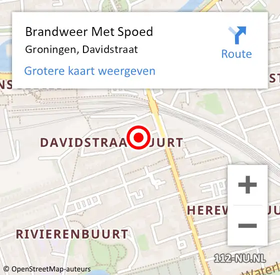 Locatie op kaart van de 112 melding: Brandweer Met Spoed Naar Groningen, Davidstraat op 27 maart 2018 13:35