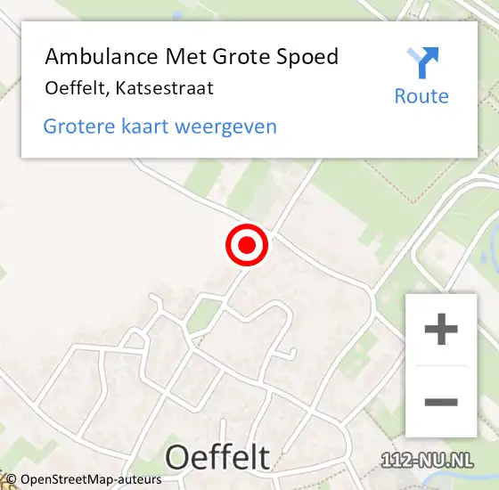 Locatie op kaart van de 112 melding: Ambulance Met Grote Spoed Naar Oeffelt, Katsestraat op 27 maart 2018 13:43