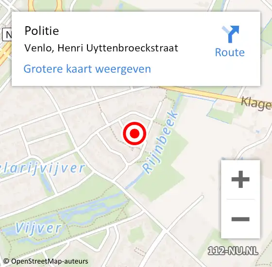 Locatie op kaart van de 112 melding: Politie Venlo, Henri Uyttenbroeckstraat op 27 maart 2018 13:54