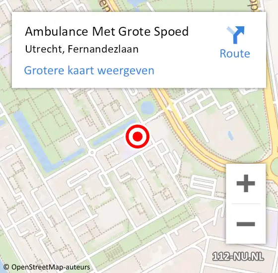 Locatie op kaart van de 112 melding: Ambulance Met Grote Spoed Naar Utrecht, Fernandezlaan op 27 maart 2018 14:42