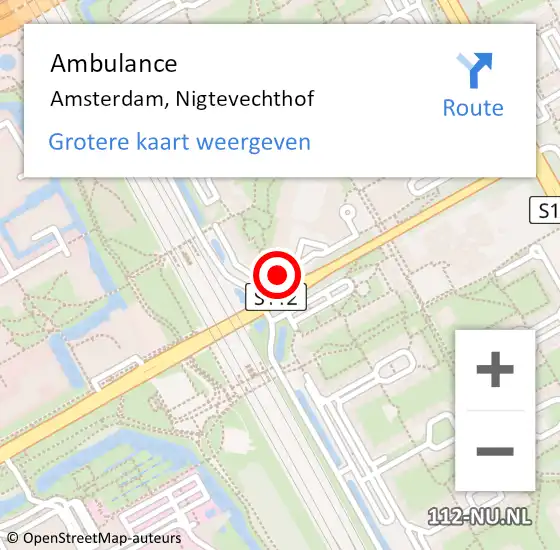 Locatie op kaart van de 112 melding: Ambulance Amsterdam, Nigtevechthof op 27 maart 2018 14:55