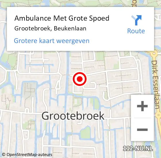 Locatie op kaart van de 112 melding: Ambulance Met Grote Spoed Naar Grootebroek, Beukenlaan op 27 maart 2018 15:15