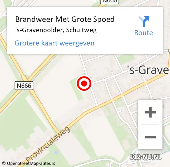 Locatie op kaart van de 112 melding: Brandweer Met Grote Spoed Naar 's-Gravenpolder, Schuitweg op 27 maart 2018 15:56