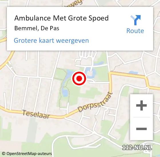 Locatie op kaart van de 112 melding: Ambulance Met Grote Spoed Naar Bemmel, De Pas op 27 maart 2018 15:58