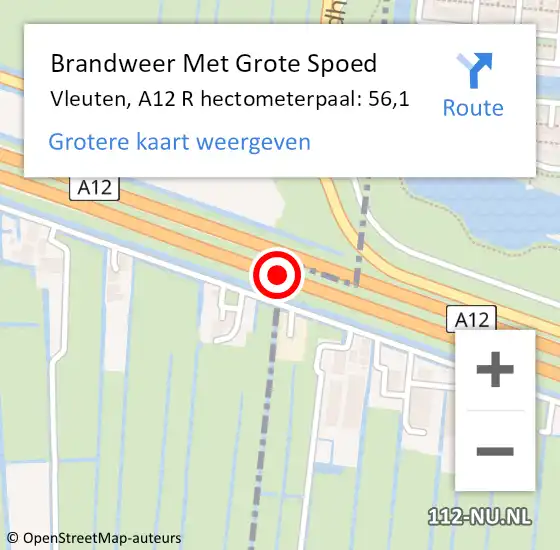 Locatie op kaart van de 112 melding: Brandweer Met Grote Spoed Naar Vleuten, A12 R hectometerpaal: 56,4 op 27 maart 2018 18:00