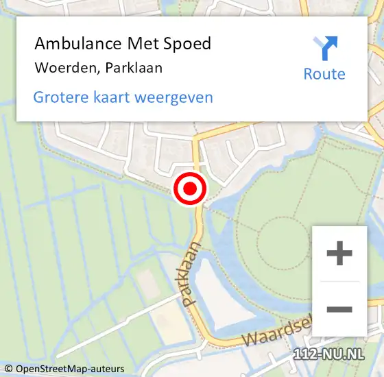 Locatie op kaart van de 112 melding: Ambulance Met Spoed Naar Woerden, Parklaan op 27 maart 2018 20:35